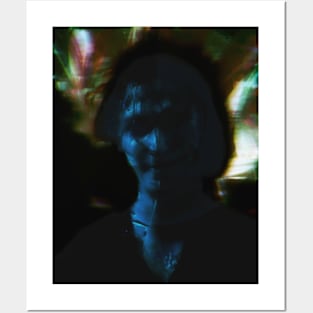 Portrait, digital collage and special processing. Man, like in night dreams. Demon. Blue and colorful background. Posters and Art